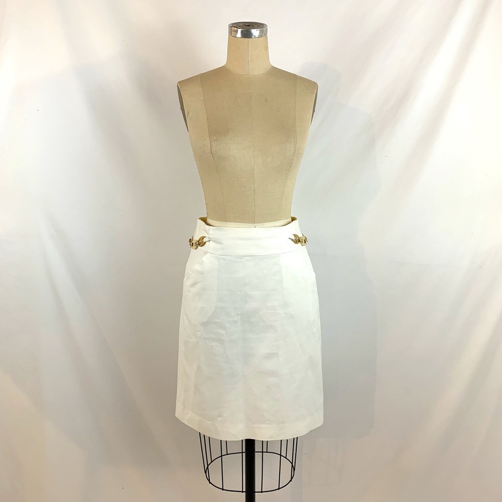 Milly of New York Gold Chain Pencil Skirt White 4